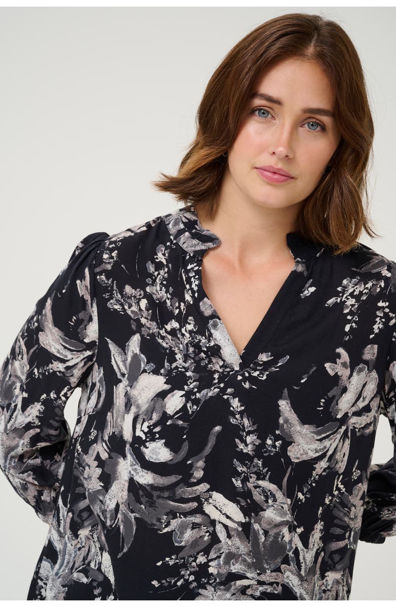 Kaffe KAisa 3/4 Sleeves A-line Fit Blouse, Alternate, color, Black/White Flower