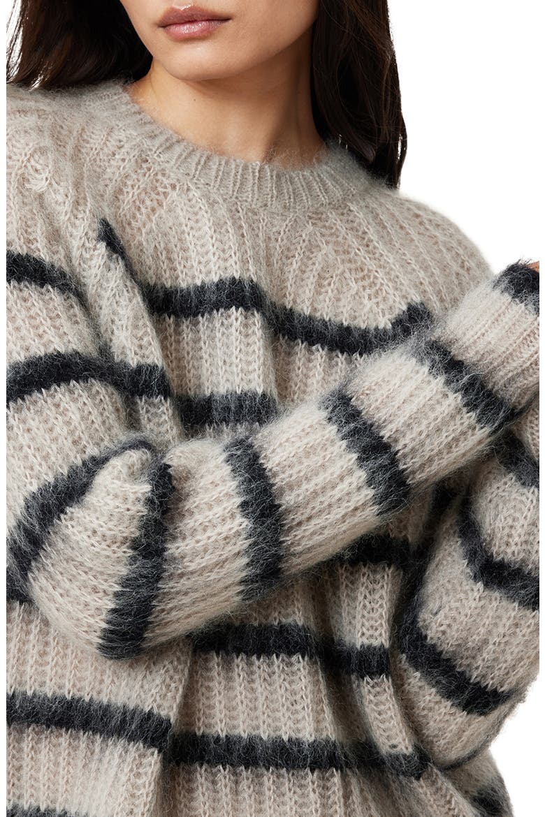 Riga Stripe Crewneck Sweater, Alternate, color, FAWN BROWN / BLACK