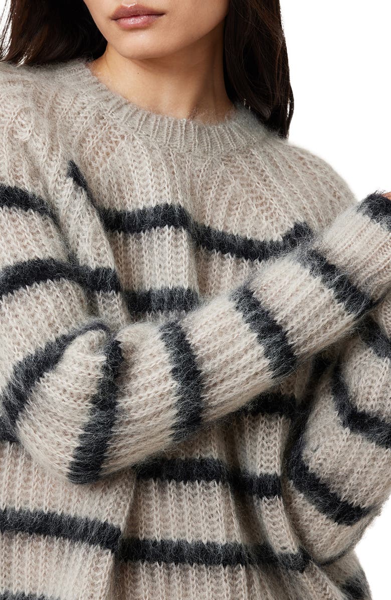 AllSaints Riga Stripe Crewneck Sweater, Alternate, color, Fawn Brown / Black