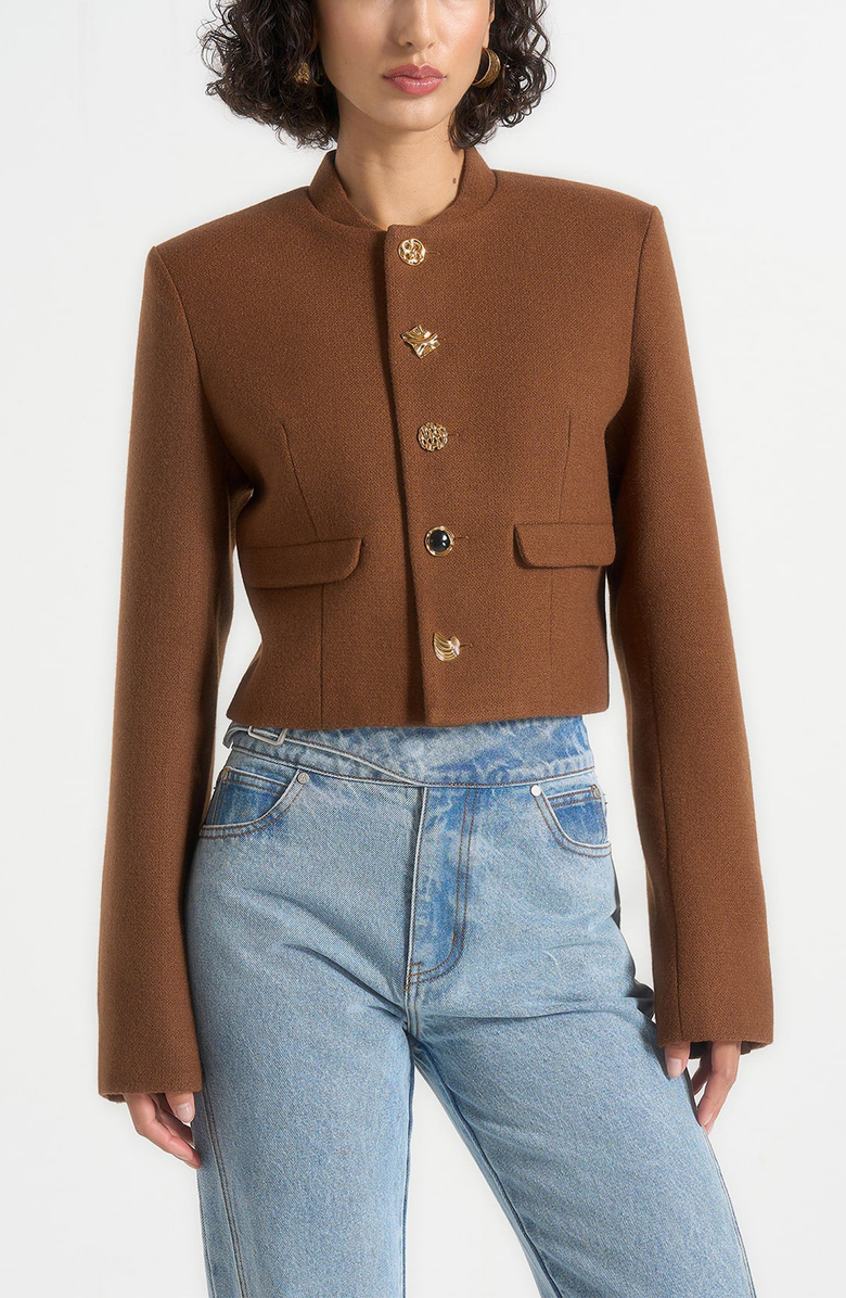 Manière De Voir Evana Structured Wool Jacket With Mixed Buttons, Alternate, color, Rust