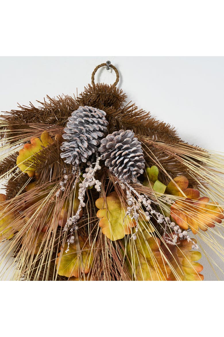 Bleached Wheat Grass, Pinecone & Autumn Oak Leaf Fall Front Door Swag, Alternate, color, Beige