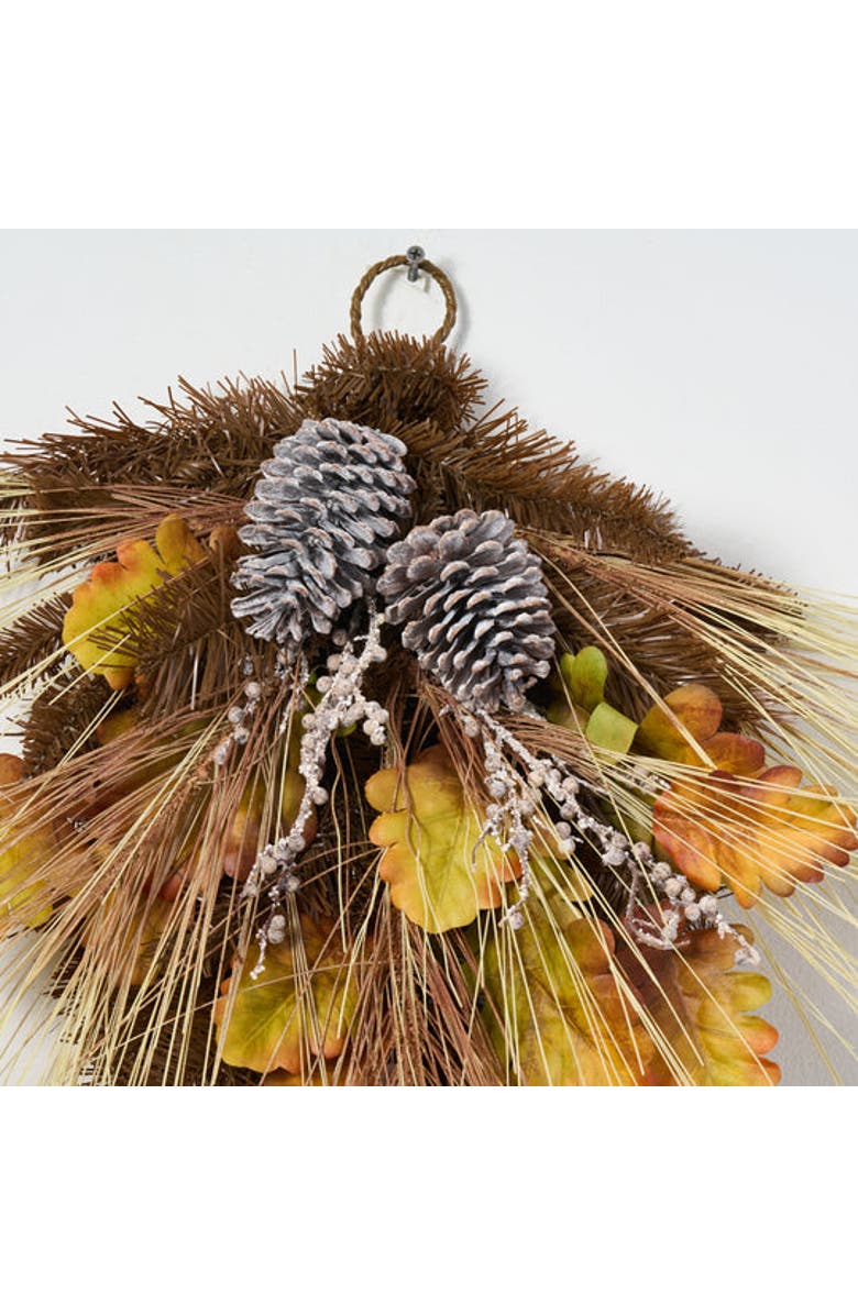 Darby Creek Trading Bleached Wheat Grass, Pinecone & Autumn Oak Leaf Fall Front Door Swag, Alternate, color, Beige