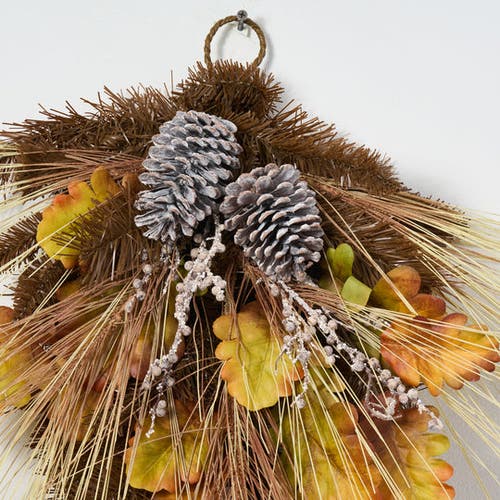 Darby Creek Trading Bleached Wheat Grass, Pinecone & Autumn Oak Leaf Fall Front Door Swag In Sand