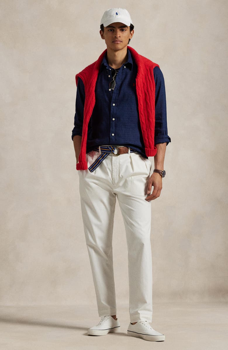 Classic Fit Solid Navy Short Sleeve Linen Button-Down Shirt