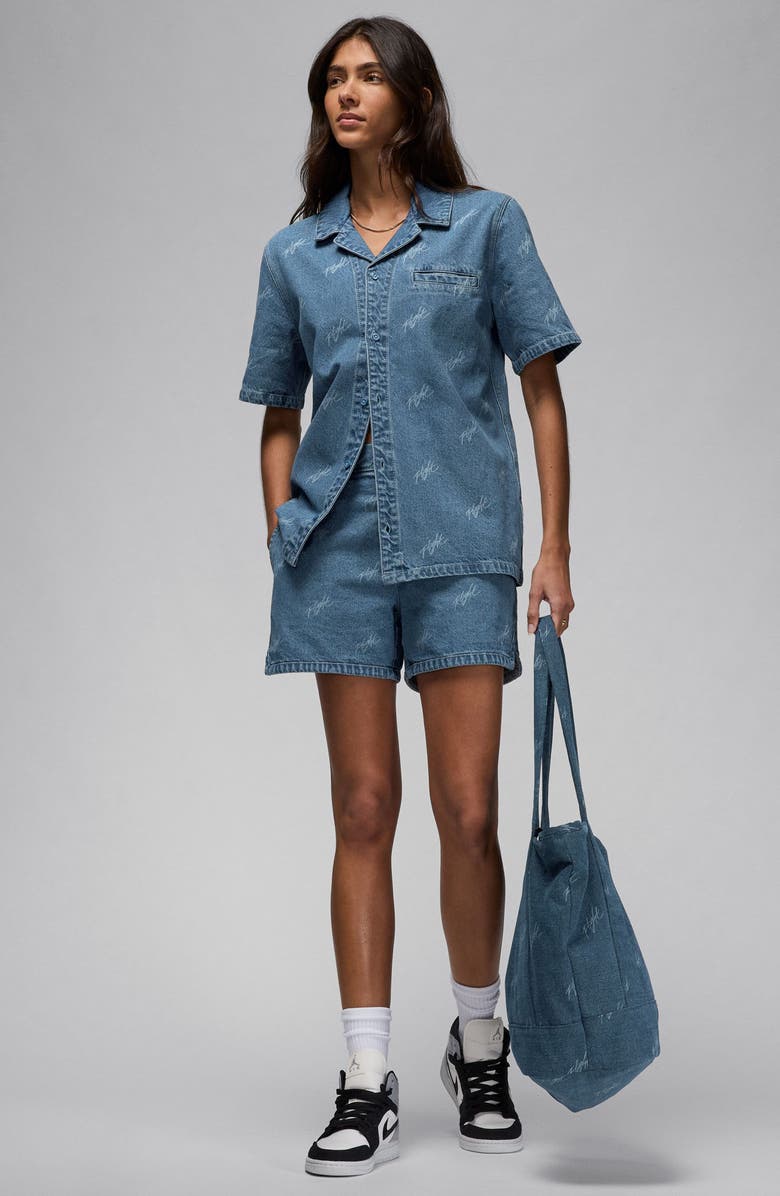 Jordan Short Sleeve Denim Button-Up Shirt, Alternate, color, 