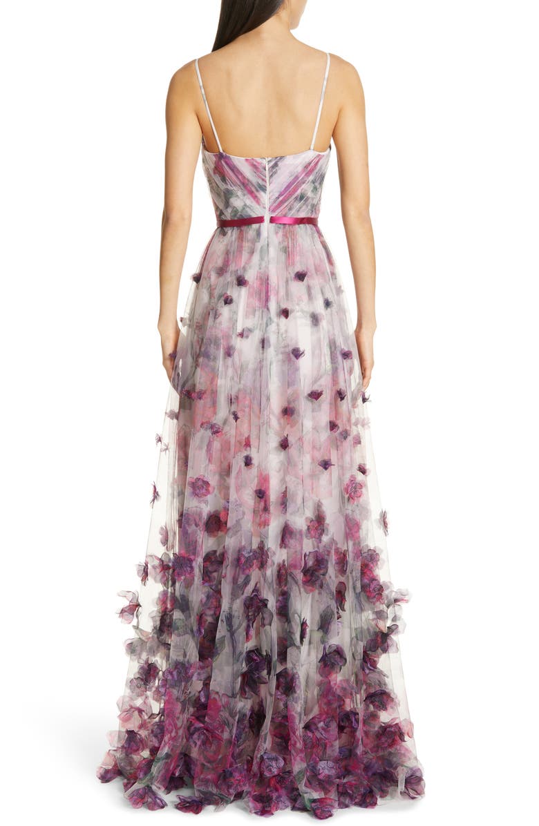 Marchesa Notte 3D Floral Tulle Evening Dress, Alternate, color, 