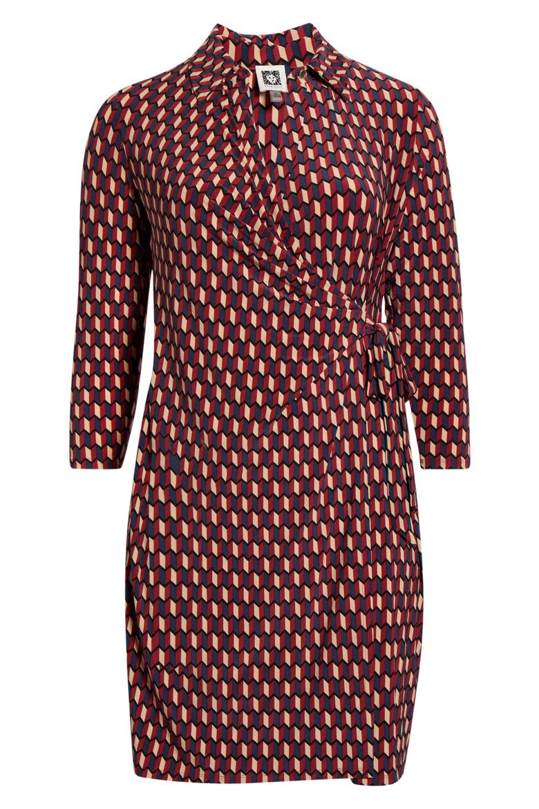 Geo Print Knit Wrap Dress, Alternate, color, RUST MULTI