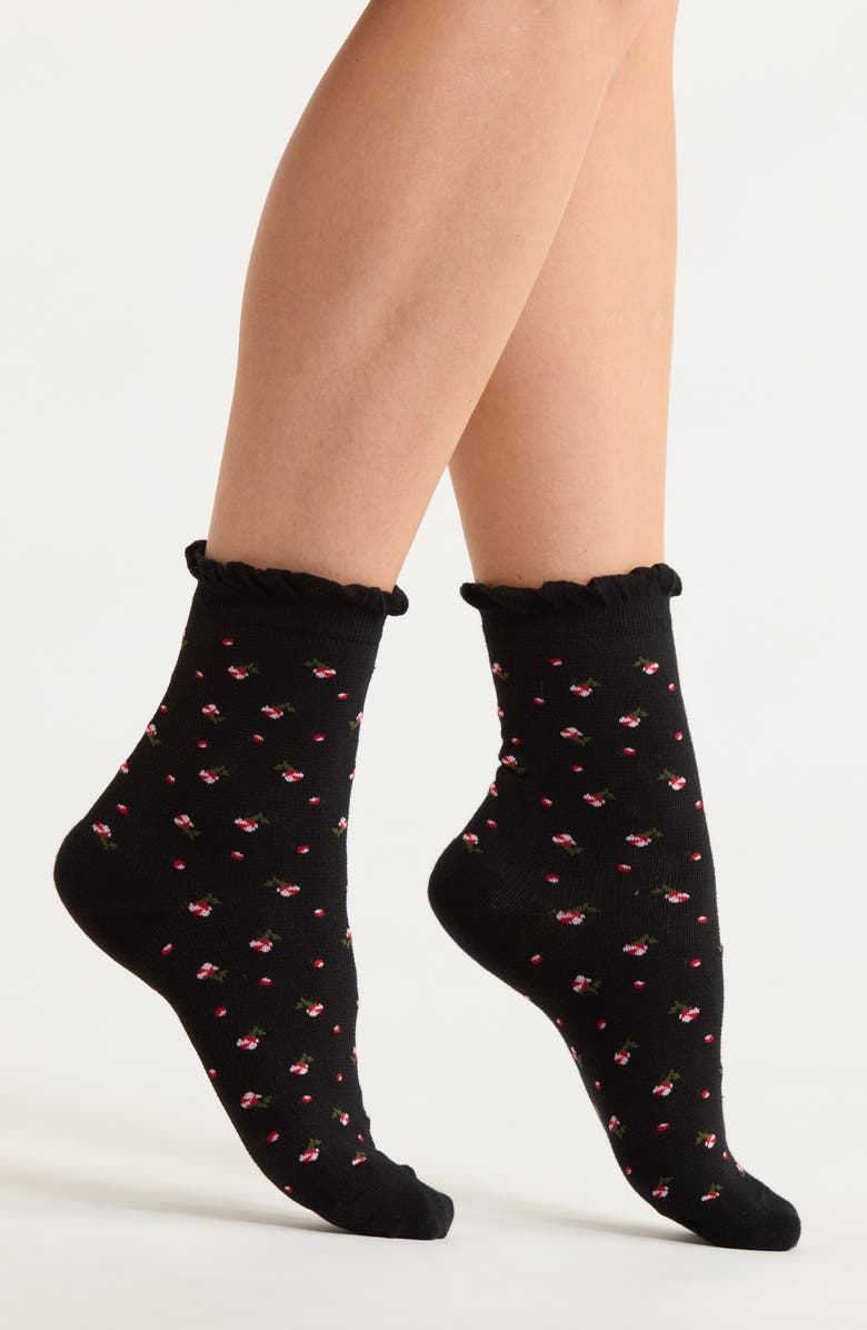 Casa Clara Penny Ruffle Crew Socks, Main, color, Black Rose