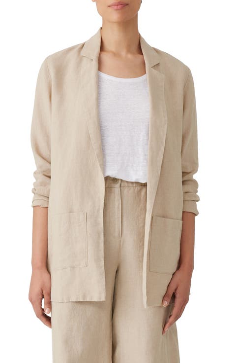 Notch Lapel Longline Organic Linen Blazer (Regular & Petite)