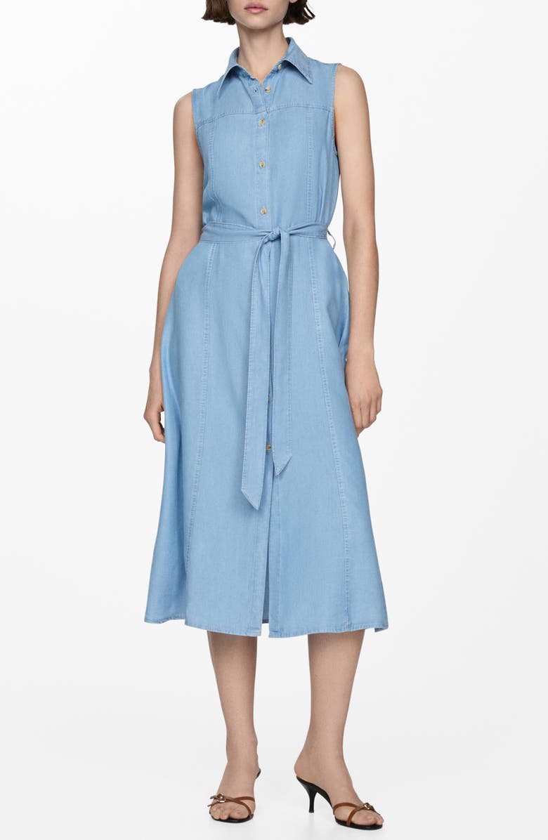 MANGO Tie Waist Sleeveless Shirtdress, Main, color, 