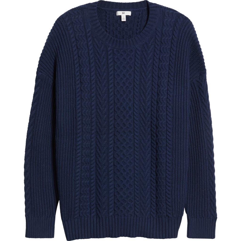 Bp. Oversize Cotton Blend Cable Sweater In Navy Iris