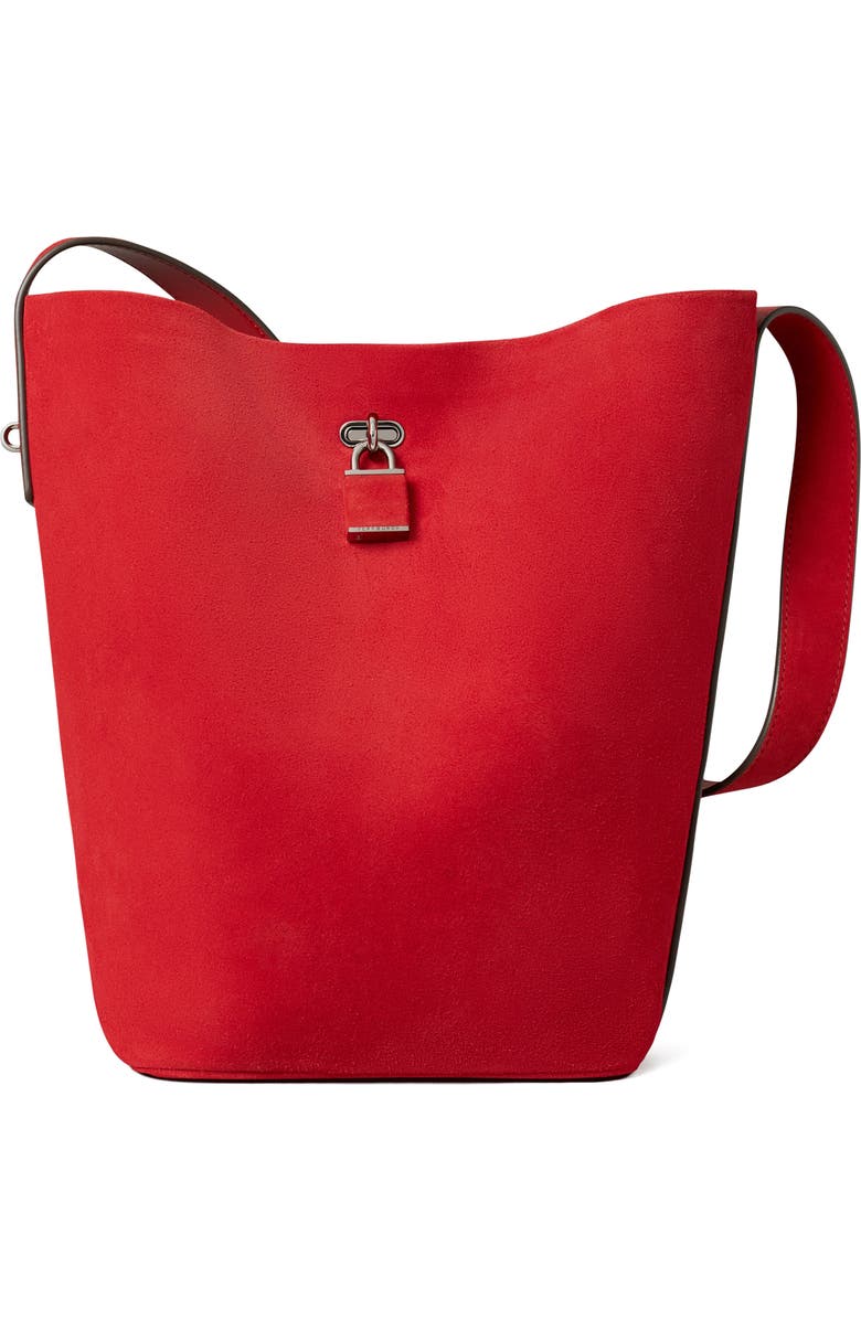 Tory Burch Slim Suede Bucket Bag, Main, color, Red