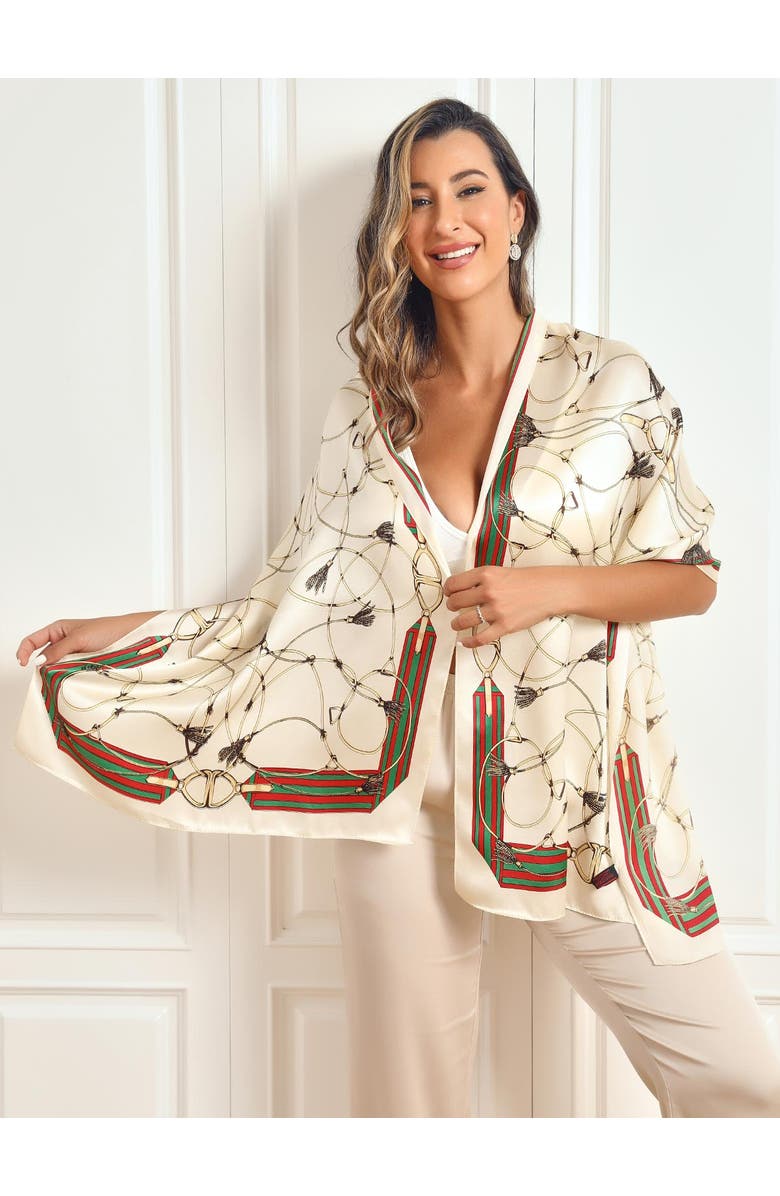 SILKSILKY Silk Printed Rectangular Long Stole Scarf, Main, color, Beige