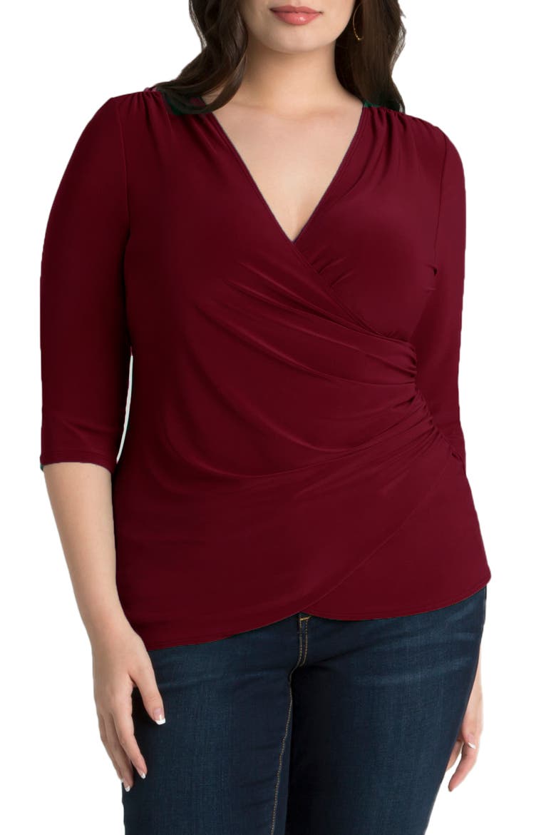 Faux Wrap Top, Main, color, BURGUNDY