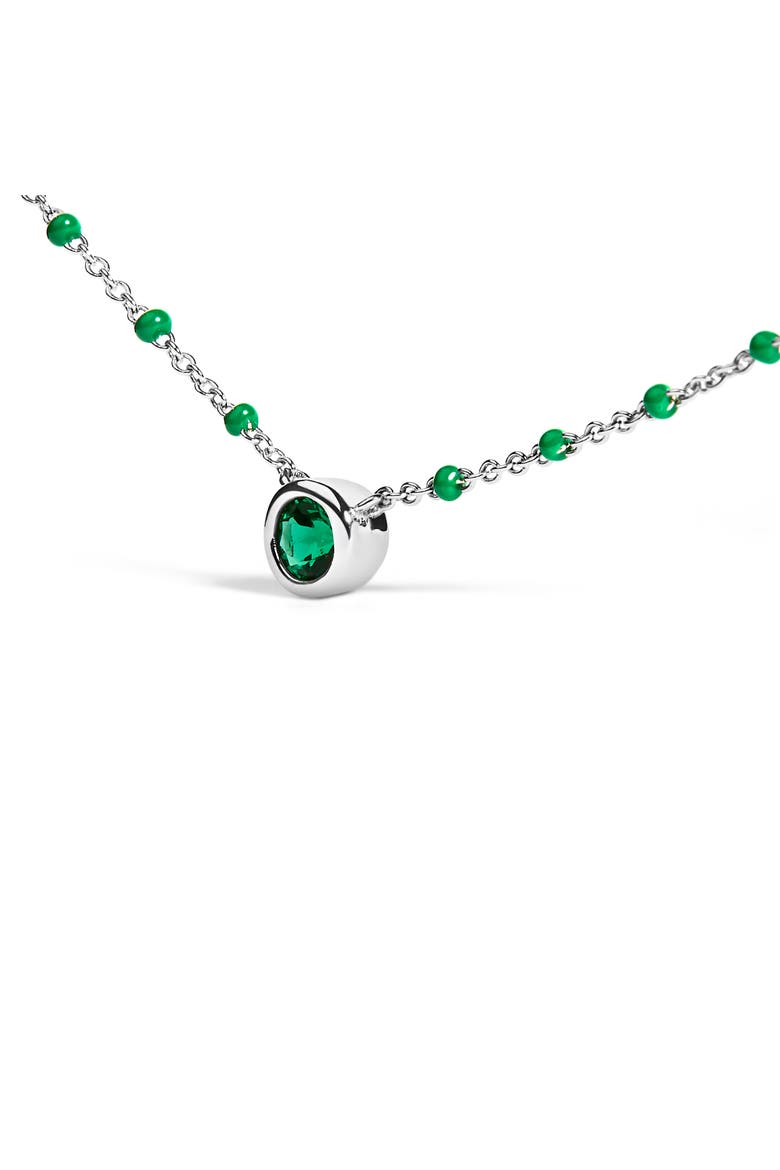 Sterling Silver Lab Created Emerald Bead Chain Necklace, Alternate, color, Silver