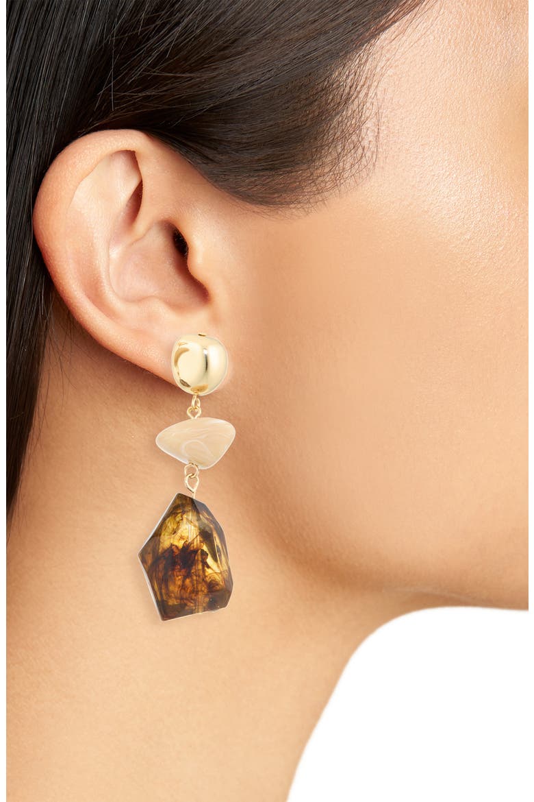 Chunky Geometric Drop Earrings, Alternate, color, BROWN