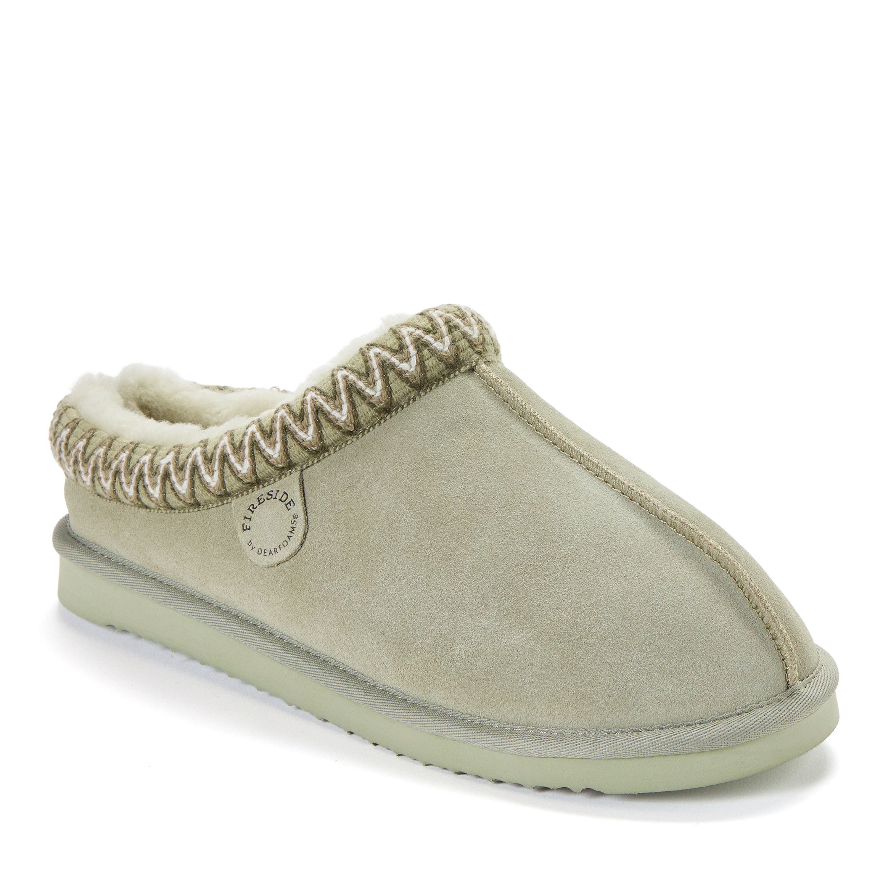 DEARFOAMS Fireside Grafton Genuine Shearling Clog Slipper with Embroidery, Main, color, Seagrass