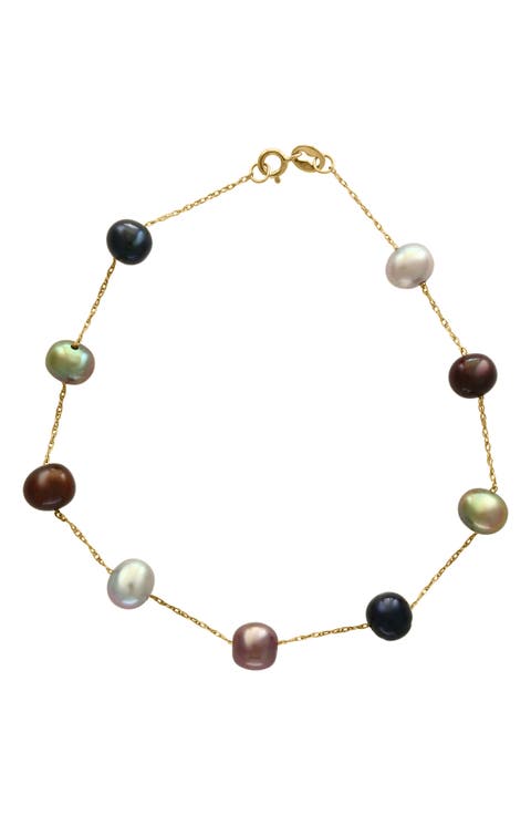 14K Yellow Gold 5.5–6mm Freshwater Pearl Station Bracelet