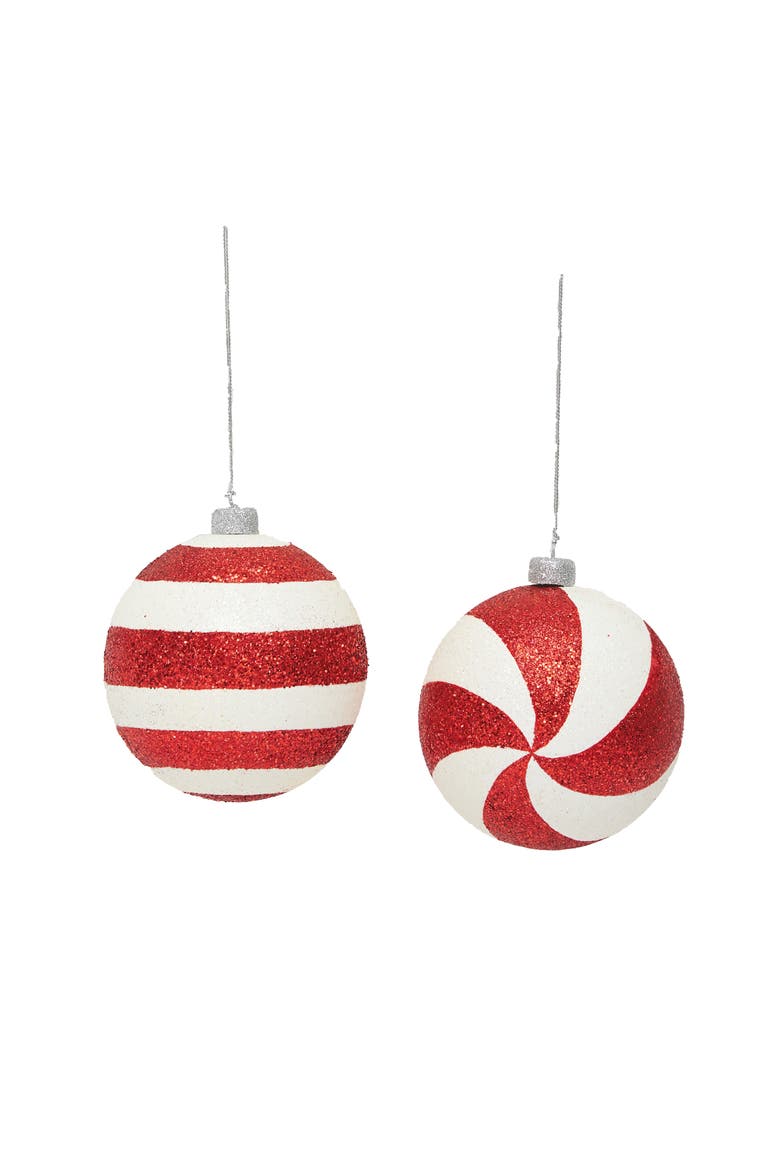 Red/White Stripe/Swirl Christmas Tree Ornament Set of 2, Main, color, Red