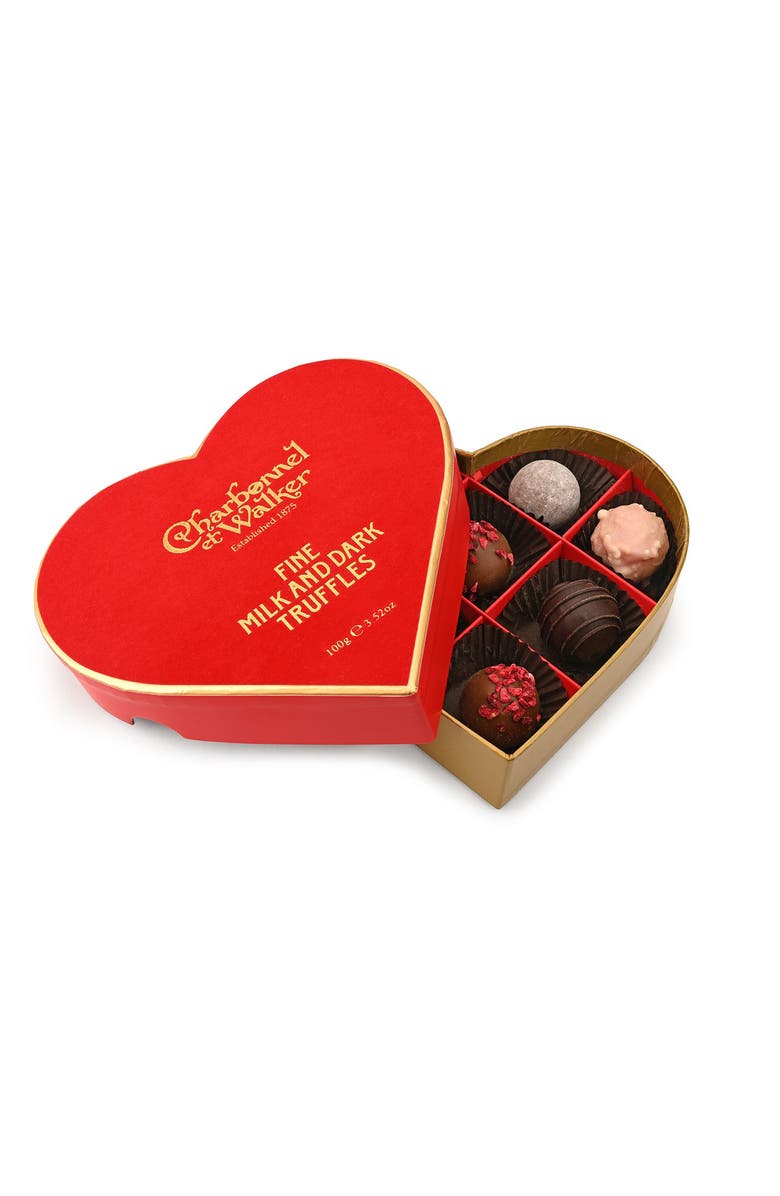 Charbonnel et Walker Milk & Dark Chocolate Truffles Small Heart Gift Box, Main, color, Red