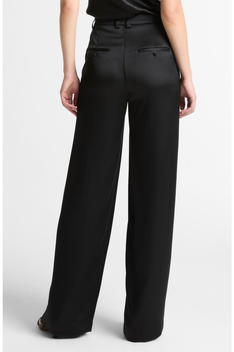 Pleated High Waist Satin Pants, Alternate, color, BLACK
