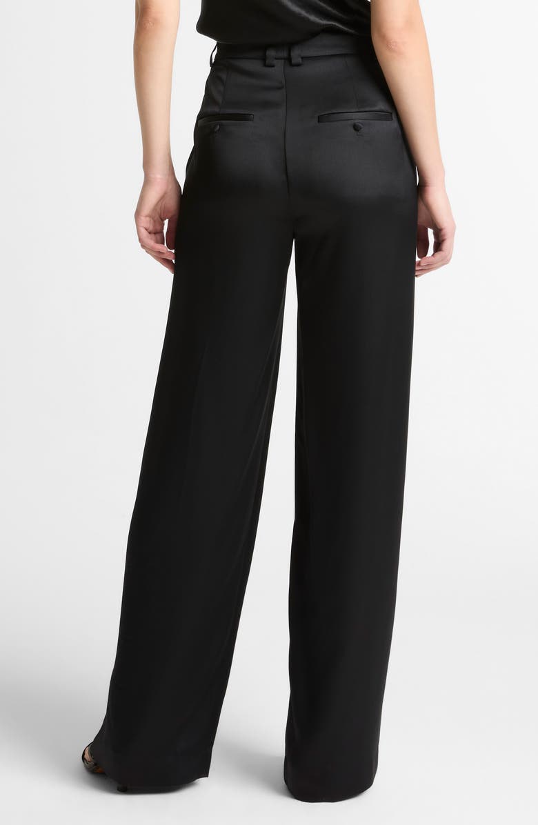 Vince Pleated High Waist Satin Pants, Alternate, color, Black