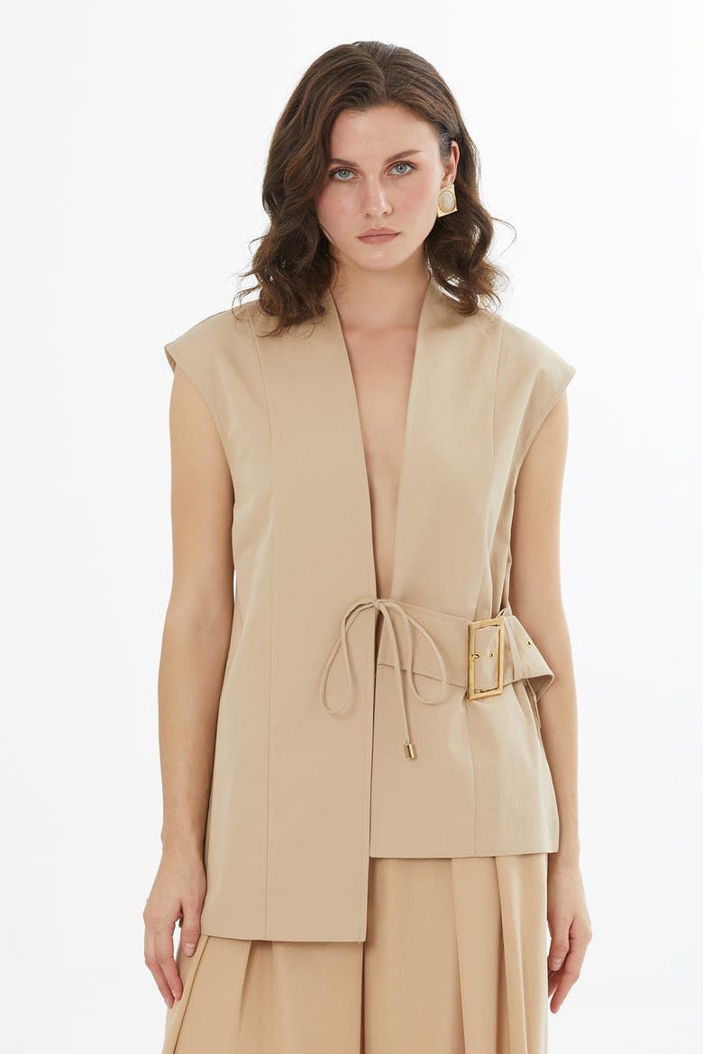 Beige Buckle Detail Vest, Alternate, color, Beige