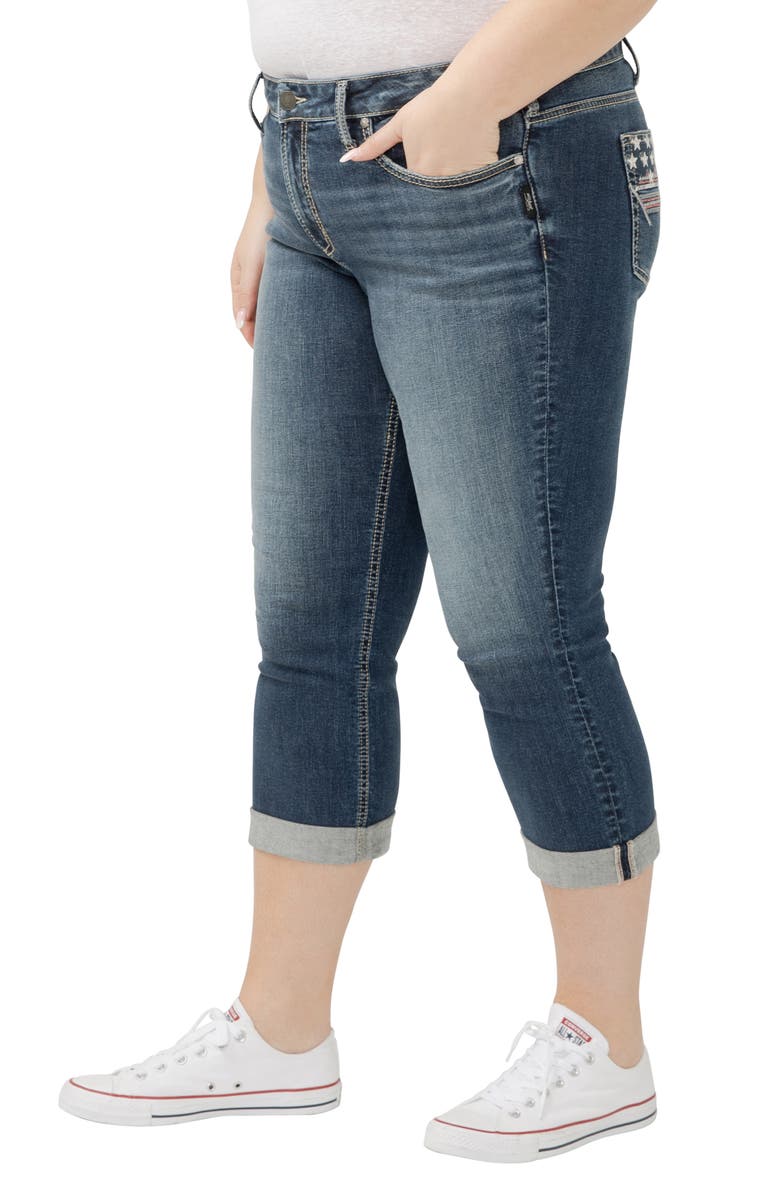Silver Jeans Co. Suki Americana Curvy Mid Rise Capri Jeans, Alternate, color, Ballot