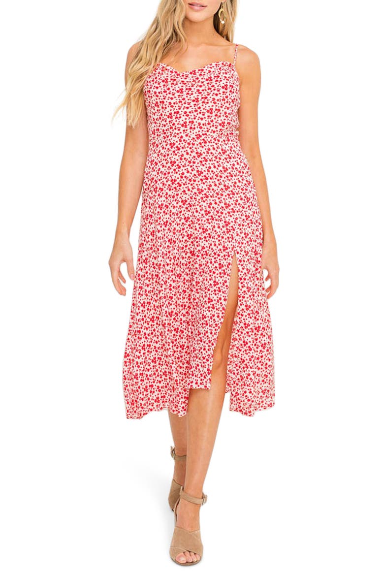 Floral Cowl Neck Asymmetrical Dress, Alternate, color, RED WHITE DITSY
