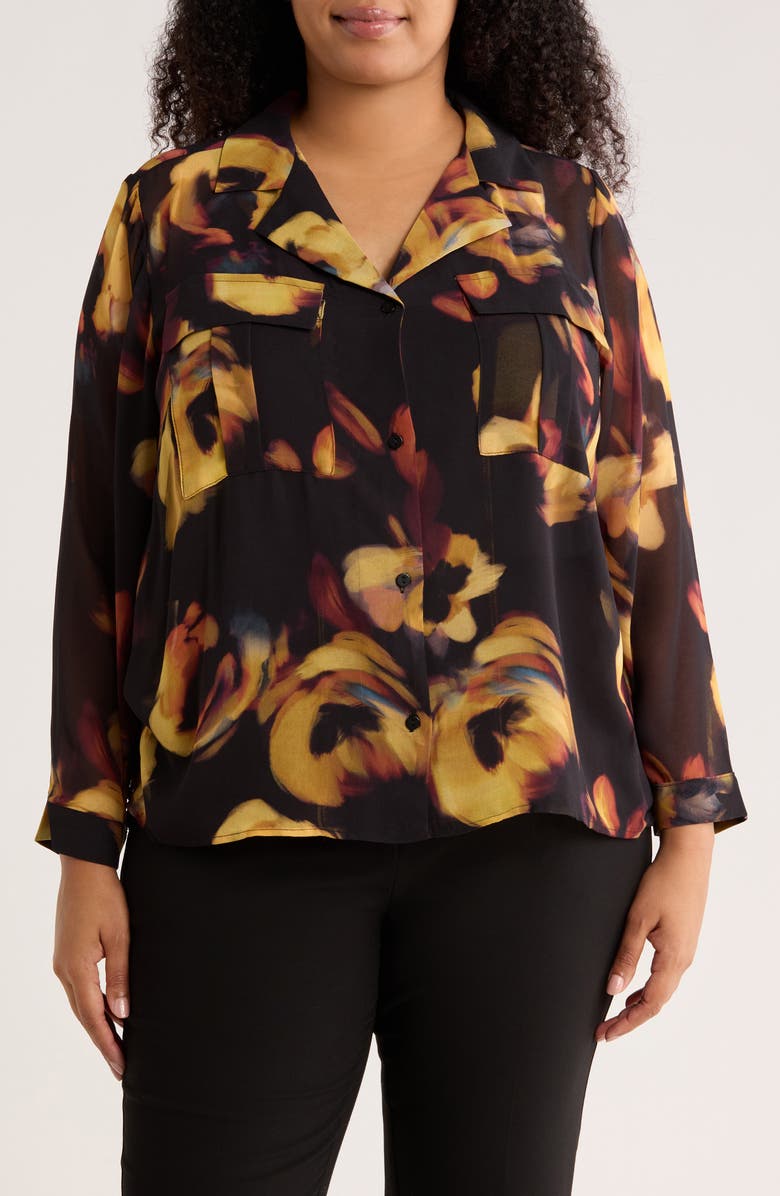T Tahari Long Sleeve Crop Utility Button-Up Shirt, Main, color, Vivid Floral Print