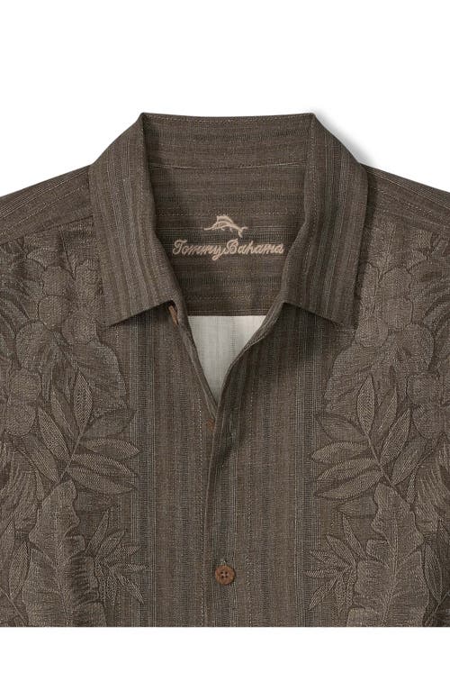 Tommy Bahama Maui Border Silk Short Sleeve Button-up Shirt In Gray