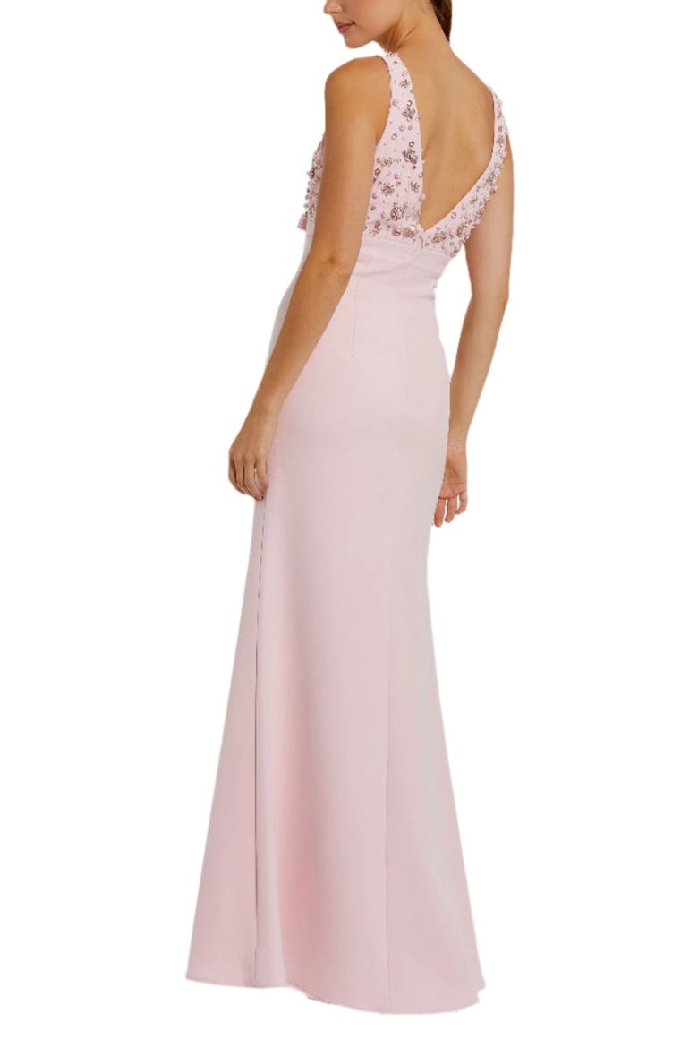 Crepe Sleeveless Beaded V Neck Gown With Bow, Alternate, color, Blush