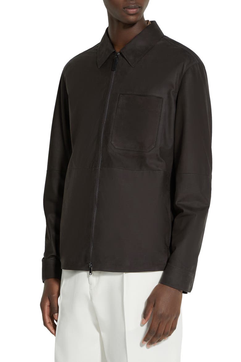 SECONDSKIN Nubuck Overshirt, Main, color, DARK BROWN