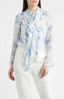 Anne Klein Ruffle Tie Neck Top
