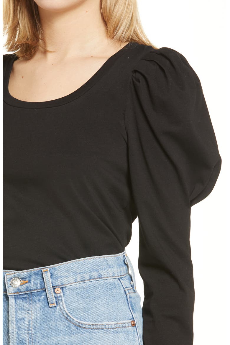 Pleated Puff Sleeve Top, Alternate, color, BLACK