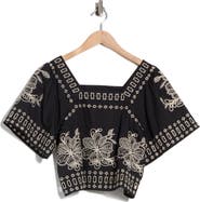 ELIE ELIE TAHARI Embroidered Square Neck Blouse