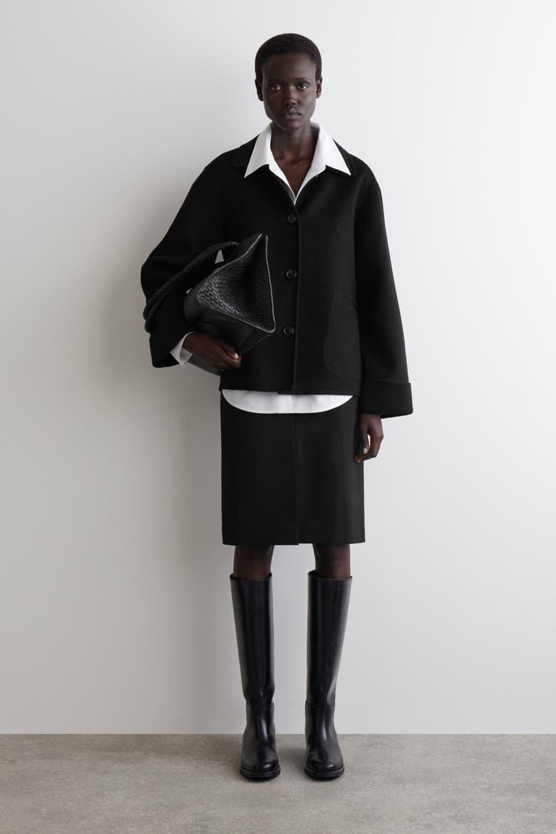 Double-Faced Wool Short Jacket, Main, color, BLACK
