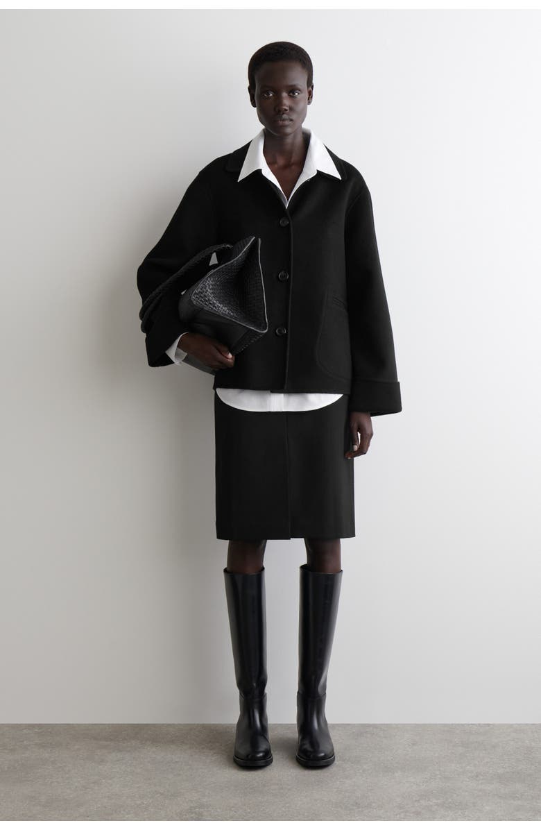 COS Double-Faced Wool Short Jacket, Main, color, Black