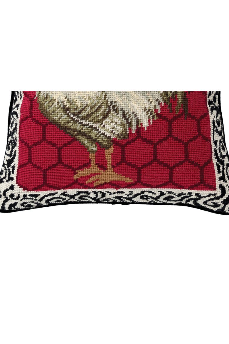 Red Black & White Rooster Needlepoint Accent Throw Pillow, Alternate, color, Red
