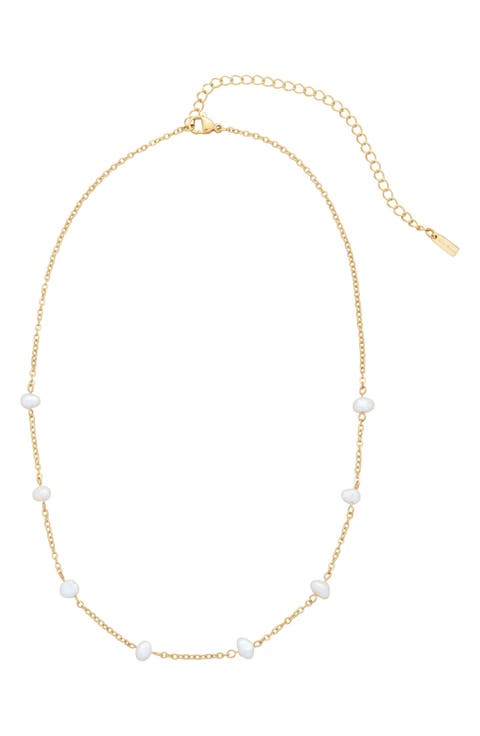 Tarnish Resistant Freshwater Pearl Station Chain Necklace
