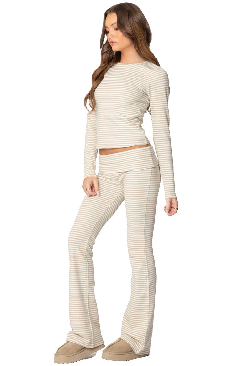 Kaeli Stripe Long Sleeve T-Shirt, Alternate, color, BEIGE