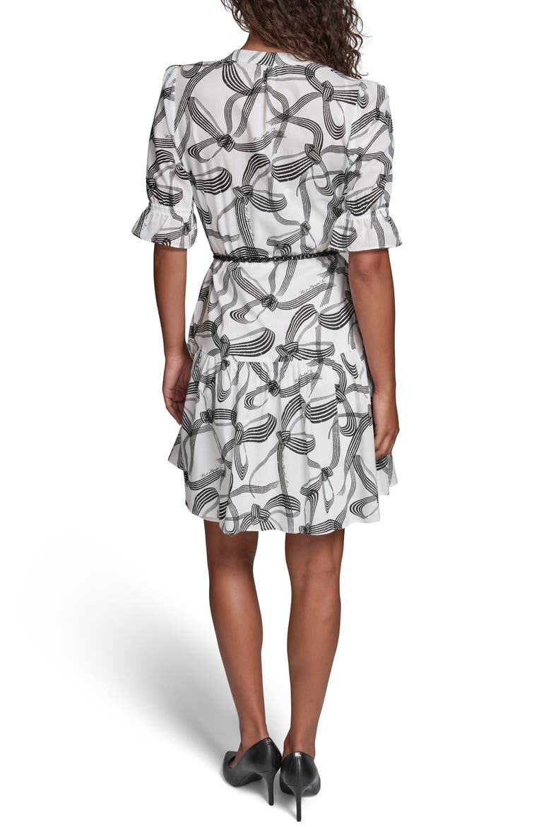 Ribbon Print Belted Cotton Shirtdress, Alternate, color, SOFT WHITE/ BLACK MULTI