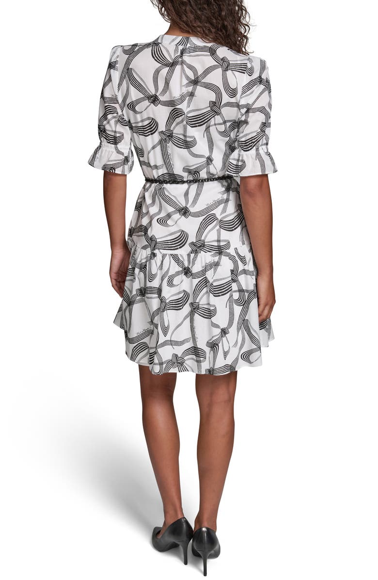 KARL LAGERFELD PARIS Ribbon Print Belted Cotton Shirtdress, Alternate, color, 