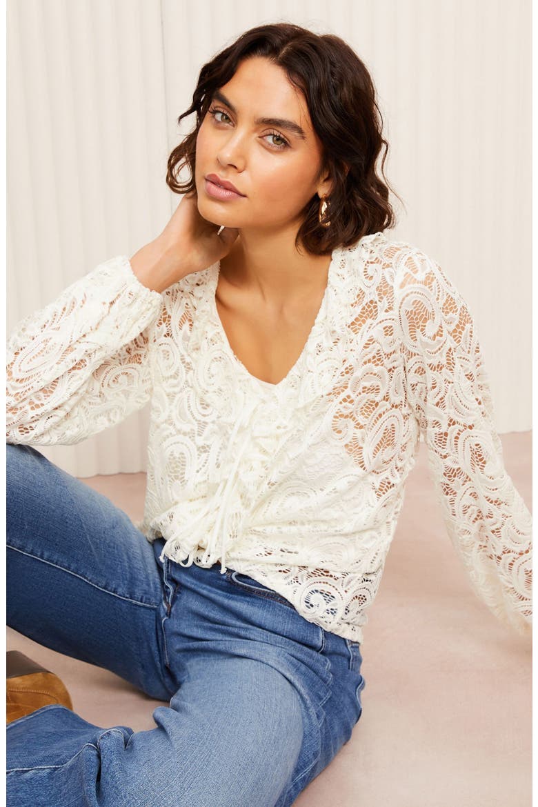 Long Sleeve Lace Ruffle Top, Alternate, color, CREAM