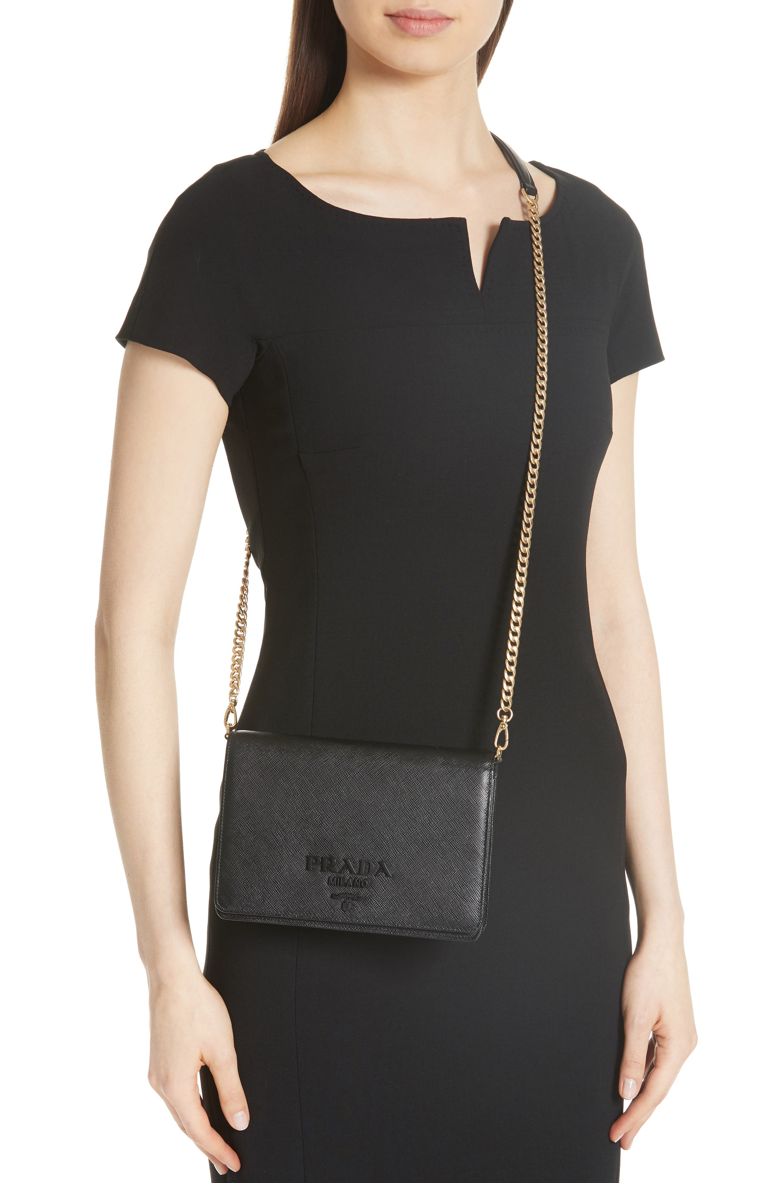 Prada Small Monochrome Crossbody Bag, Alternate, color, 