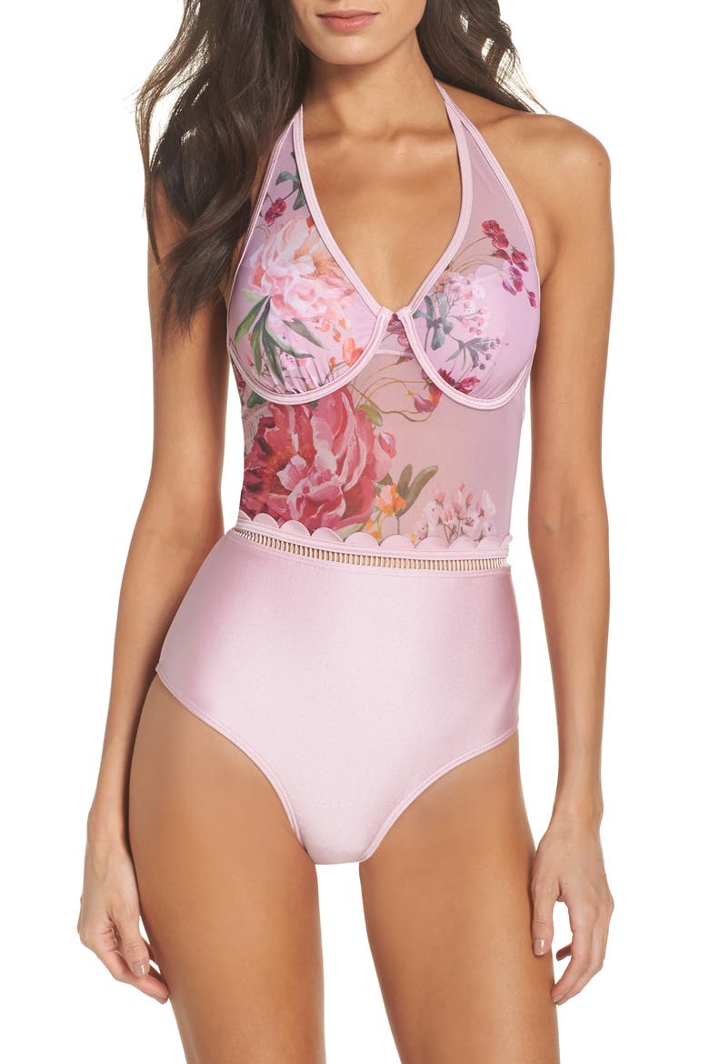 Serenity Mesh One-Piece Swimsuit, Main, color, PALE PINK