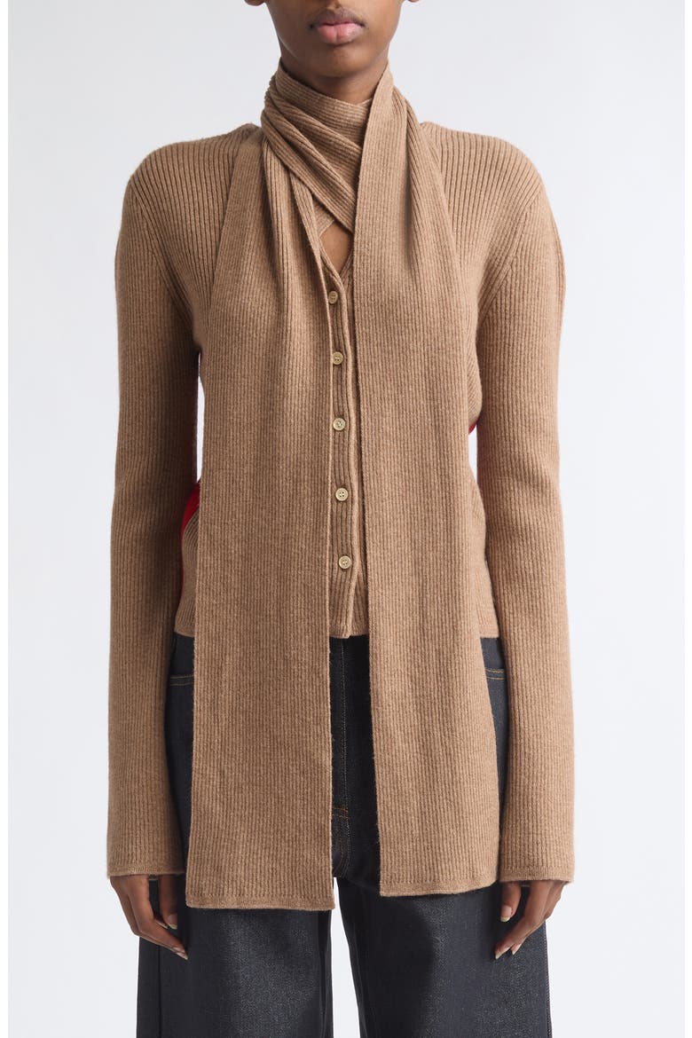 Scarf Layered Wool Cardigan, Main, color, BEIGE