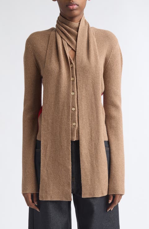 Scarf Layered Wool Cardigan