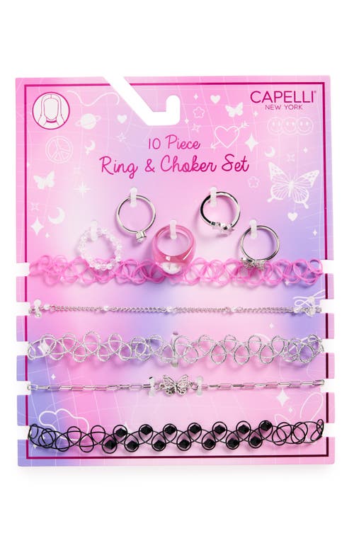 Capelli New York Kids' 10-piece Ring & Choker Set In Silver Multi