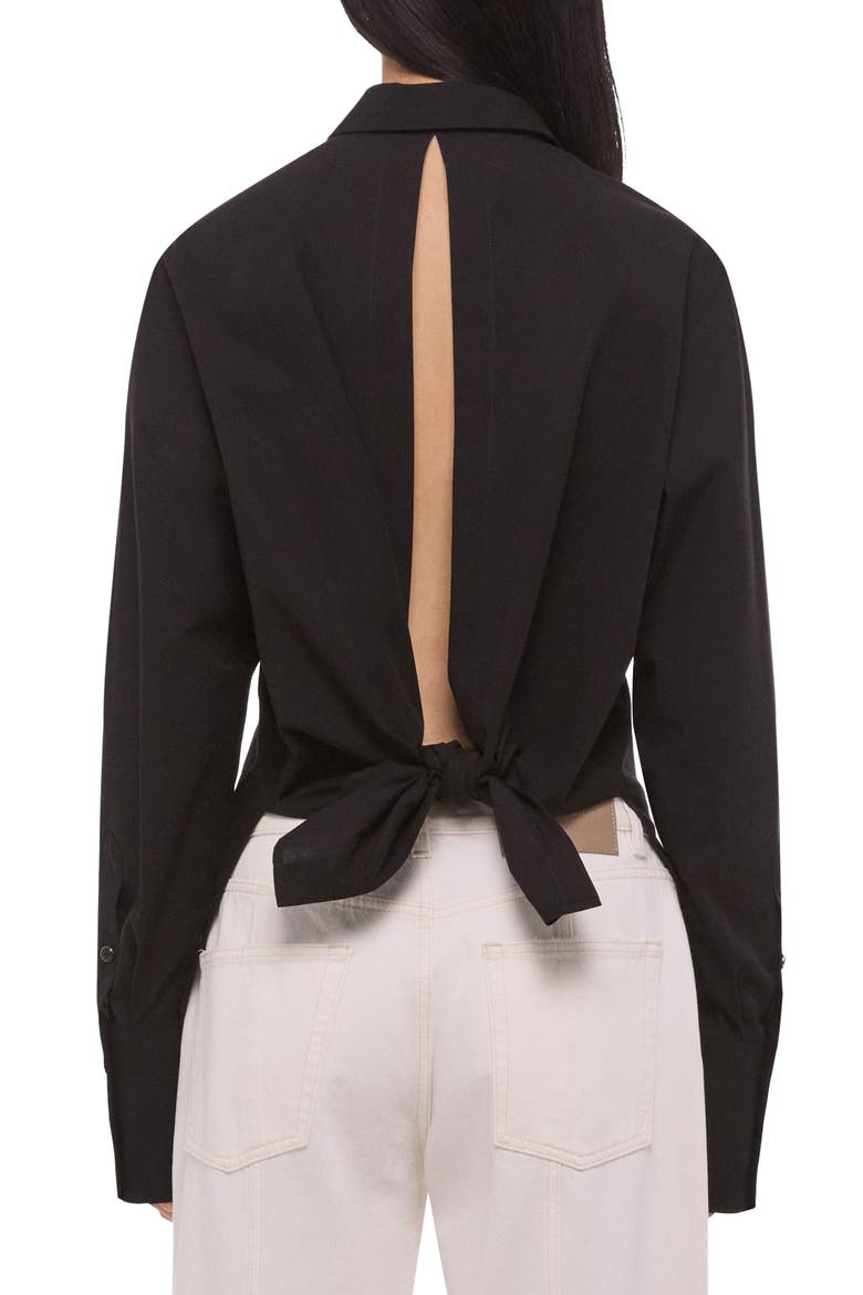 Open Tie Back Cotton Shirt, Alternate, color, BLACK